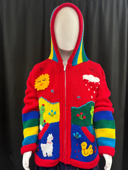 Girl's Wool Hooded Embroidered Cardigan