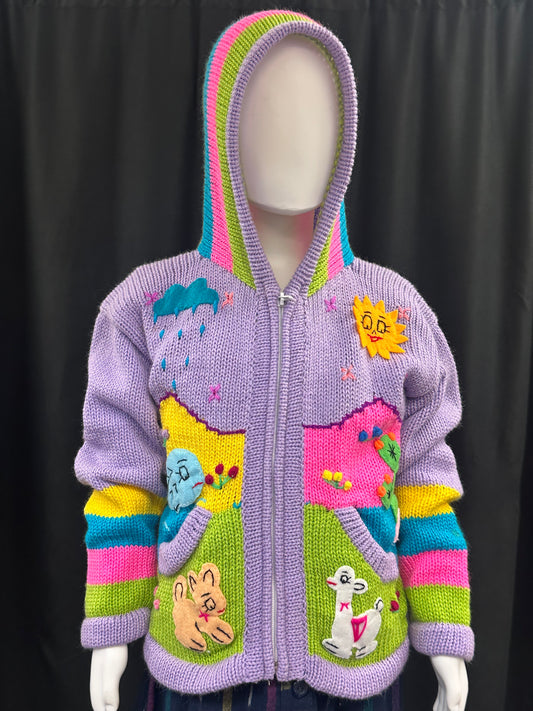 Girl's Wool Hooded Embroidered Cardigan