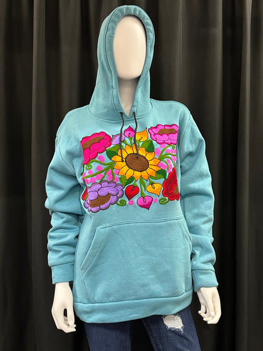 Women's Embroidered Mexican Sunflower Hooded Sweatshirt