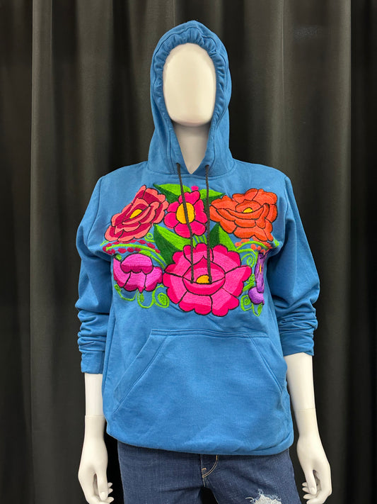 Women's Embroidered Mexican Floral Hooded Sweatshirt