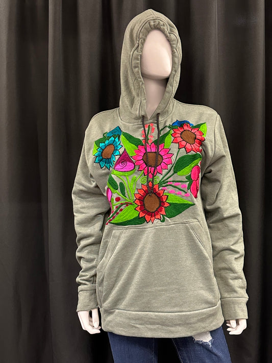 Women's Embroidered Mexican Floral Hooded Sweatshirt