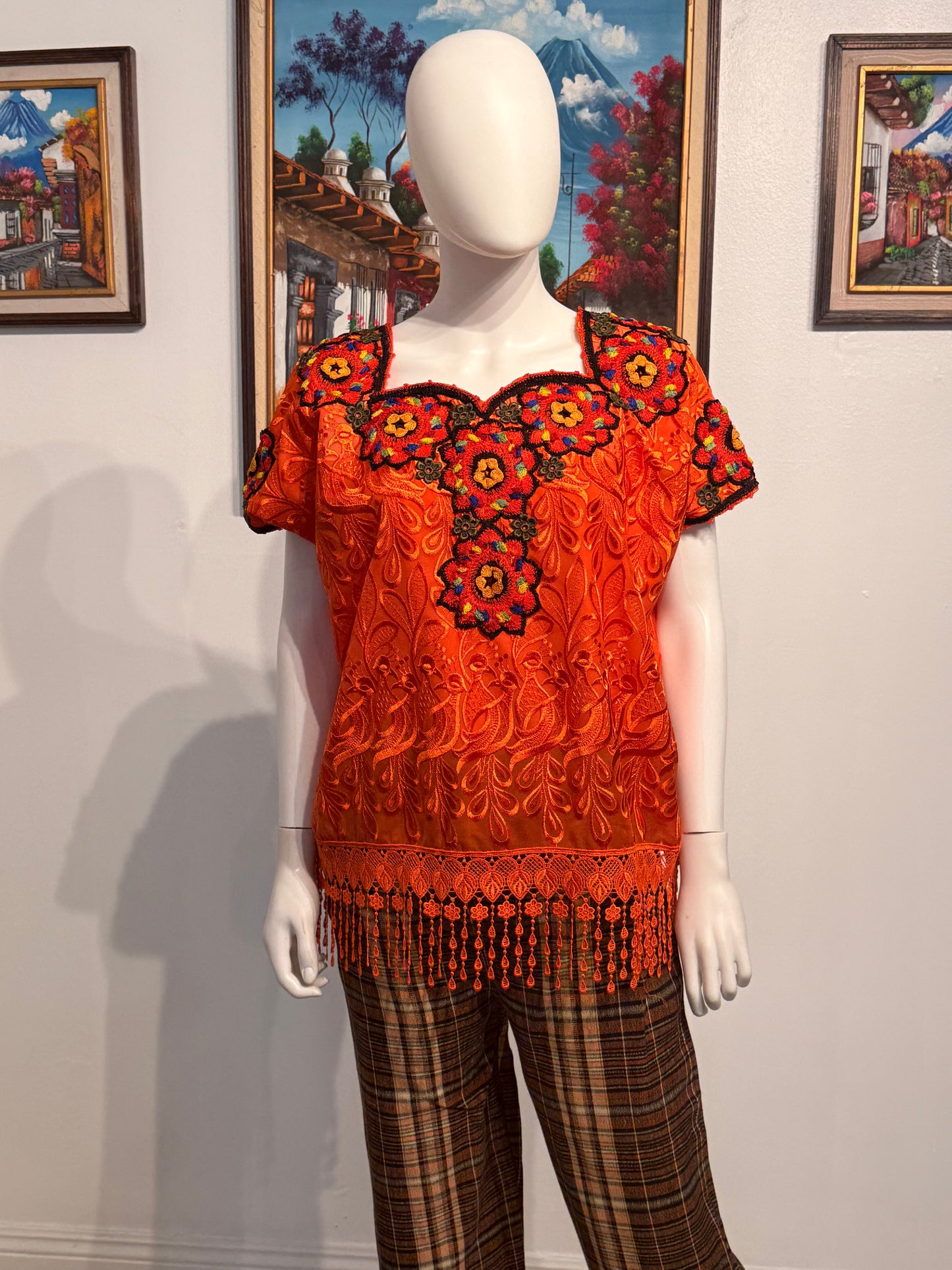 Women's Guatemalan Embroidered Silk Blouse