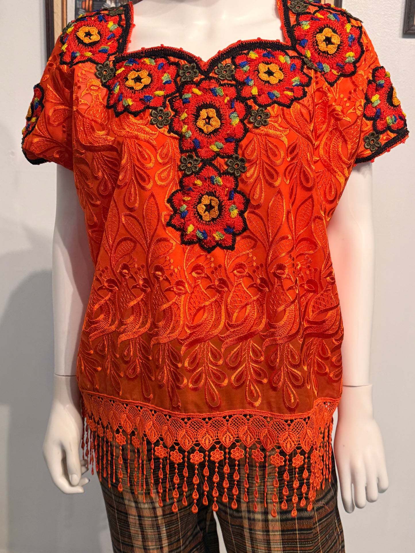 Women's Guatemalan Embroidered Silk Blouse