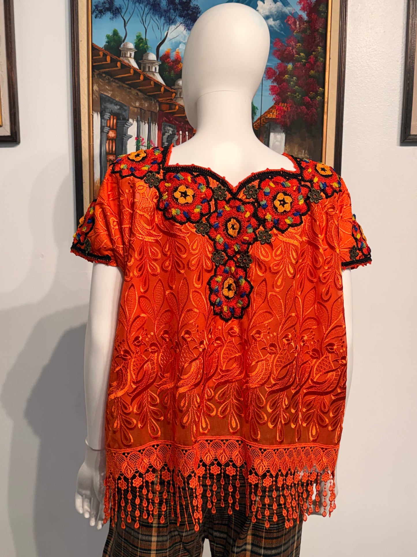 Women's Guatemalan Embroidered Silk Blouse
