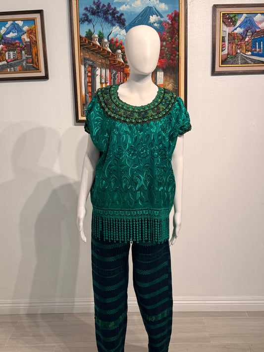 Women's Guatemalan Embroidered Silk Blouse