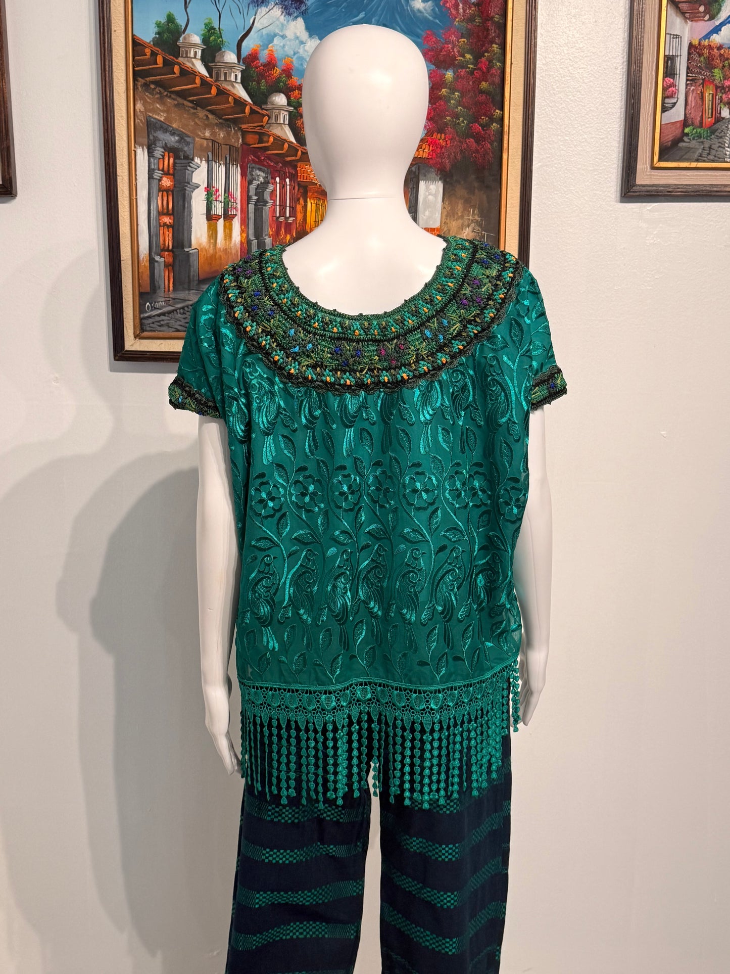 Women's Guatemalan Embroidered Silk Blouse