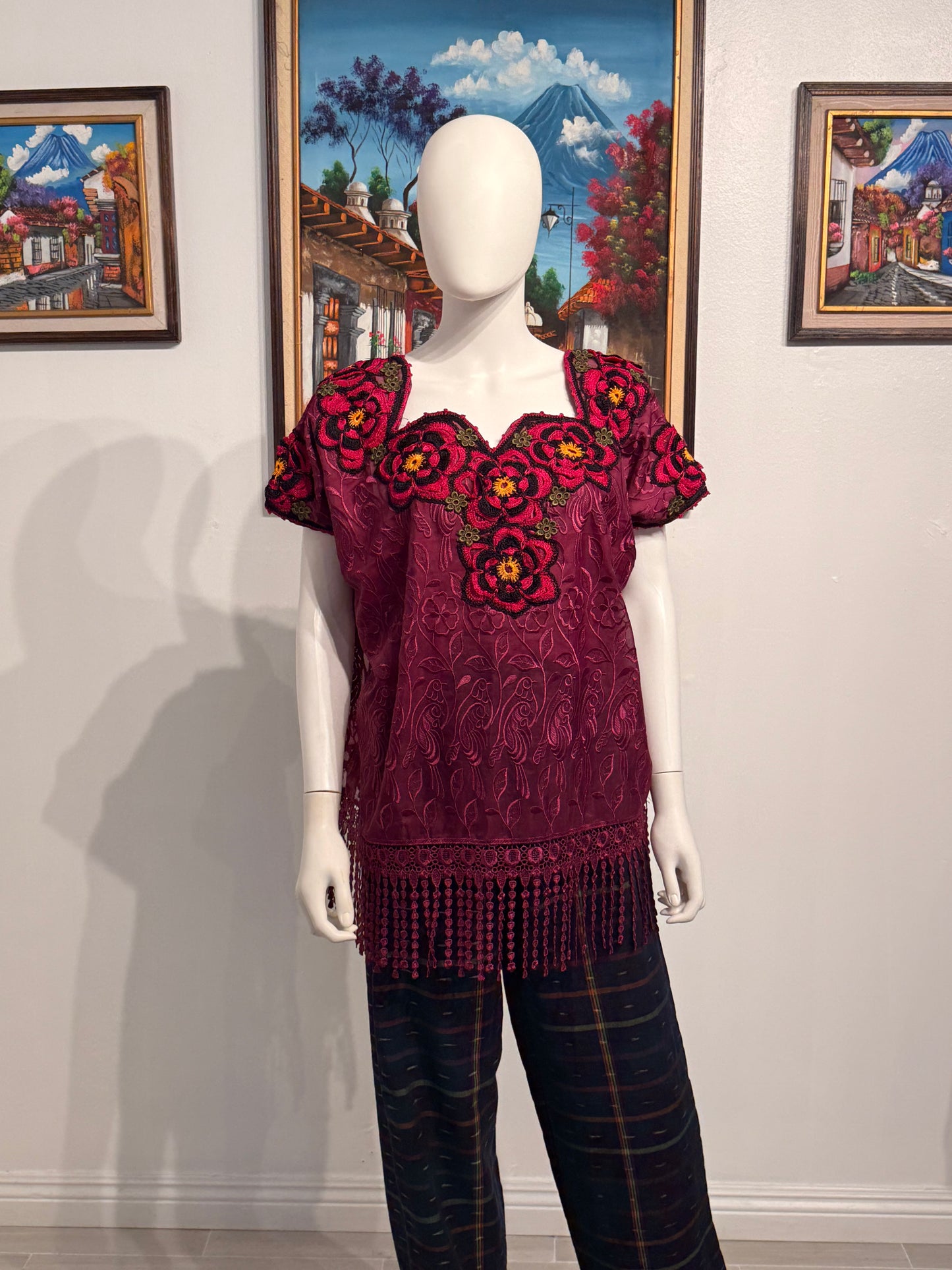 Women's Guatemalan Embroidered Silk Blouse