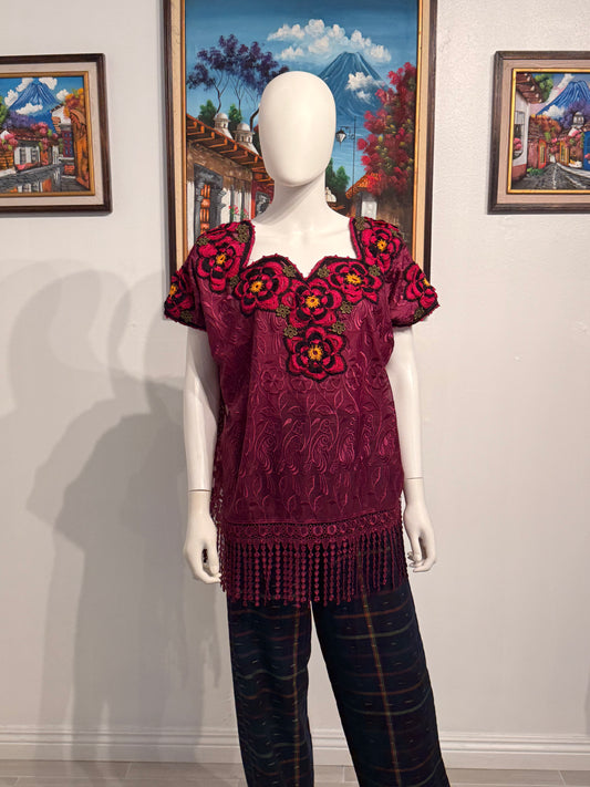 Guatemalan Fringe Floral Blouse