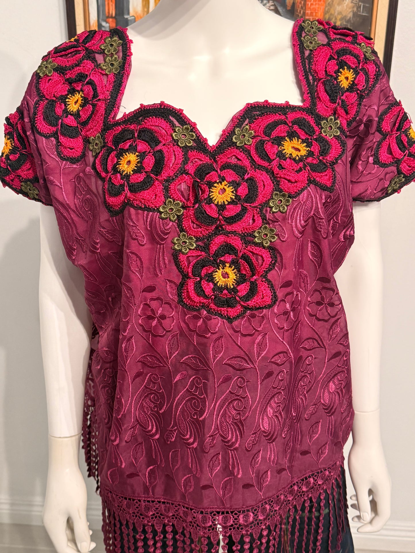 Women's Guatemalan Embroidered Silk Blouse