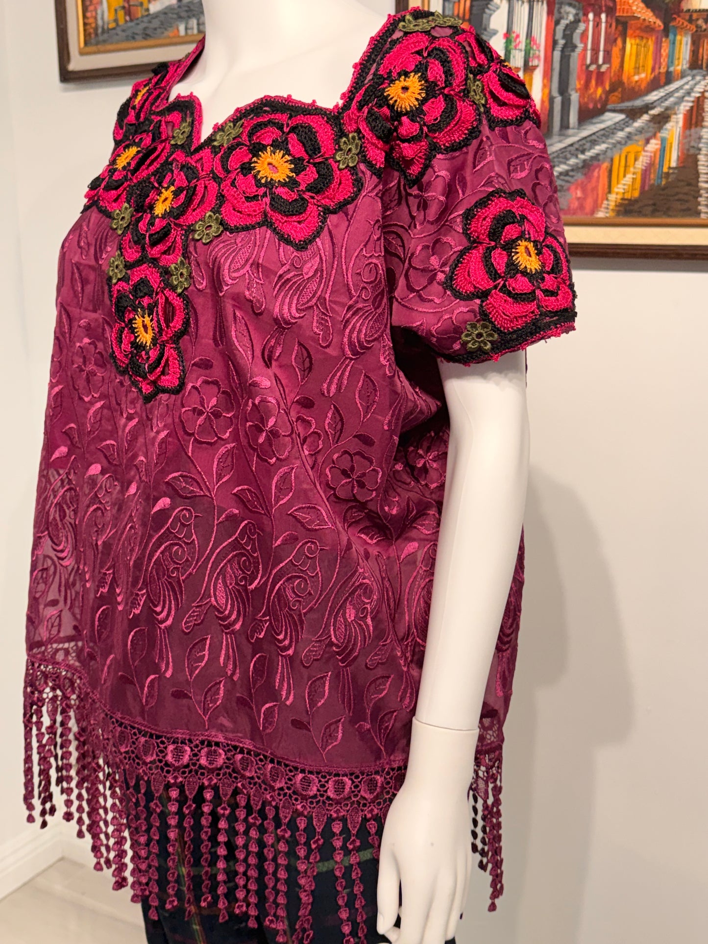 Women's Guatemalan Embroidered Silk Blouse