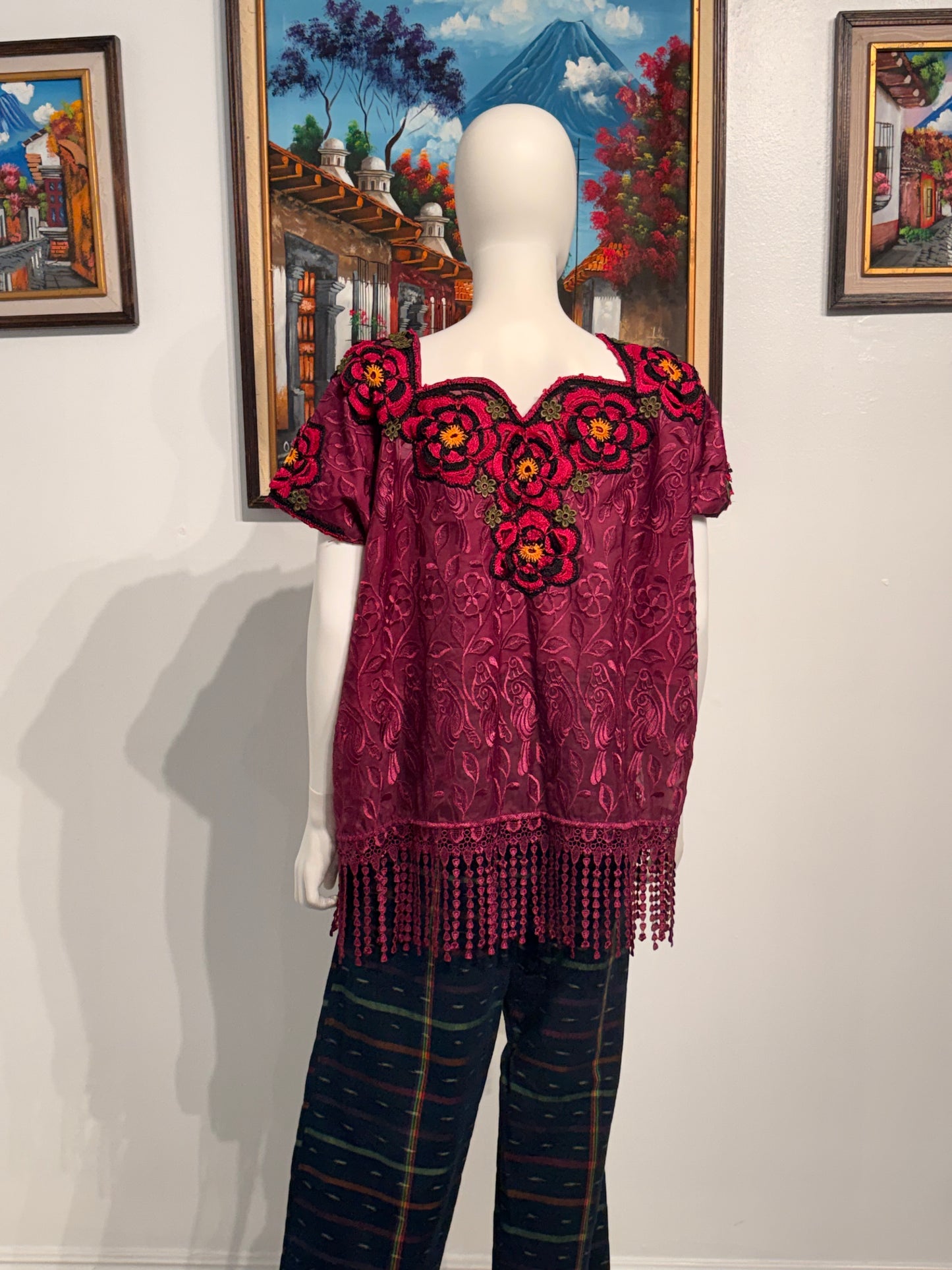 Women's Guatemalan Embroidered Silk Blouse