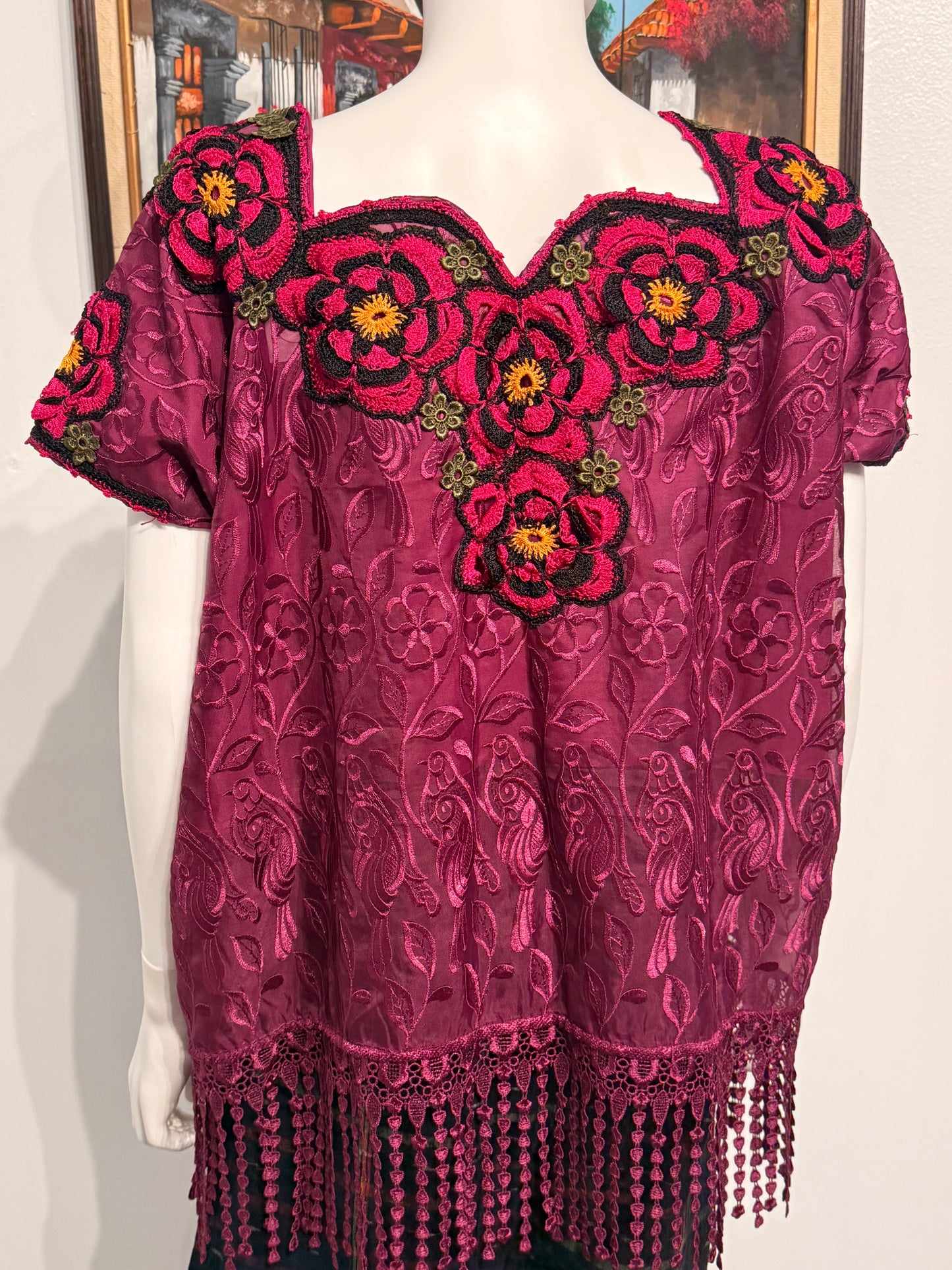 Women's Guatemalan Embroidered Silk Blouse