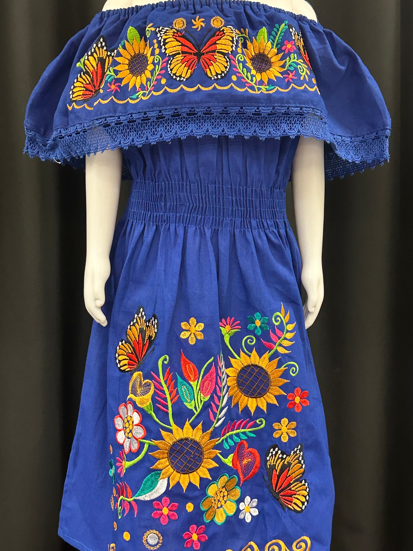 Girl's Mexican Butterfly and Sunflowers Embroidered Dress