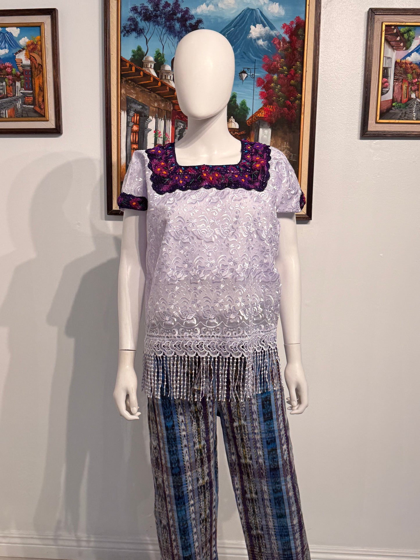 Women's Guatemalan Embroidered Silk Blouse