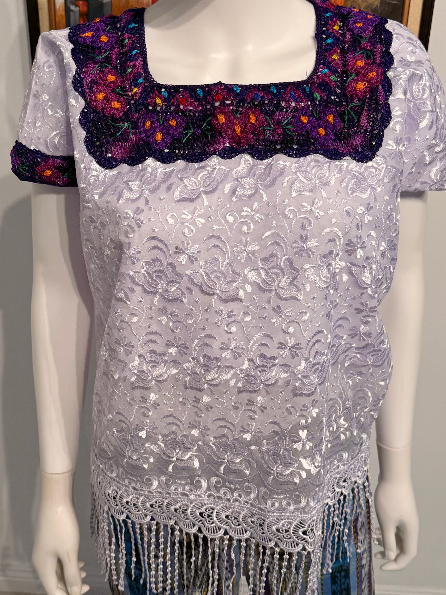 Women's Guatemalan Embroidered Silk Blouse