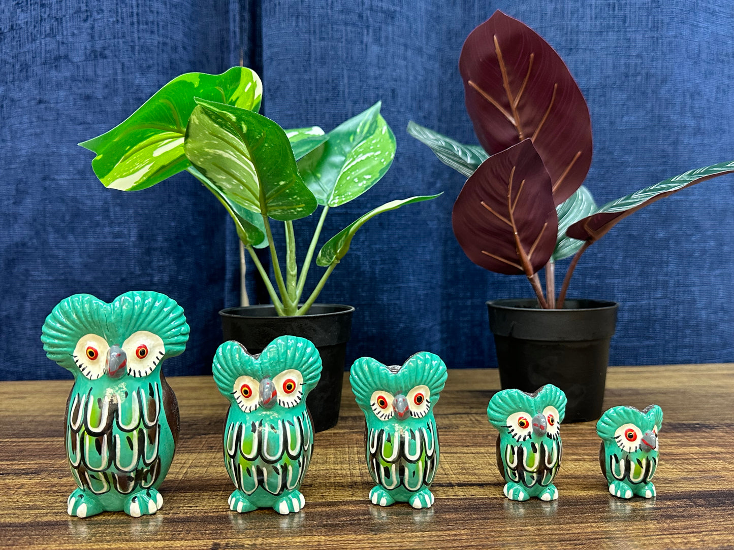 Guatemalan Hand Painted Clay Family Owl Set