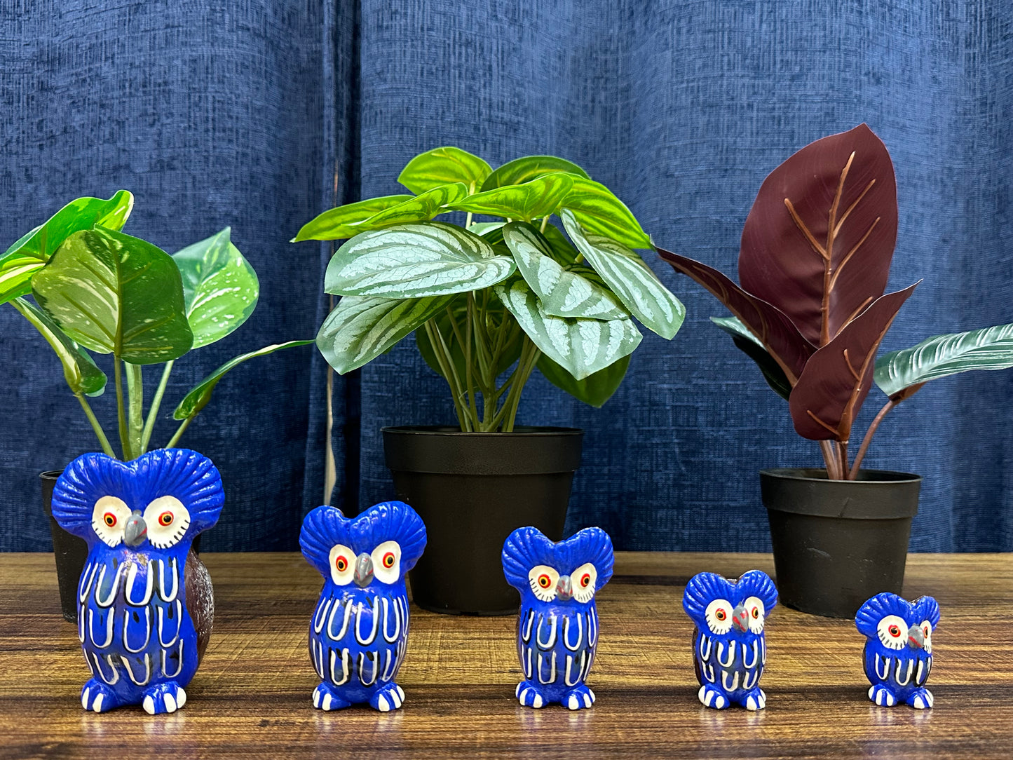 Guatemalan Hand Painted Clay Family Owl Set