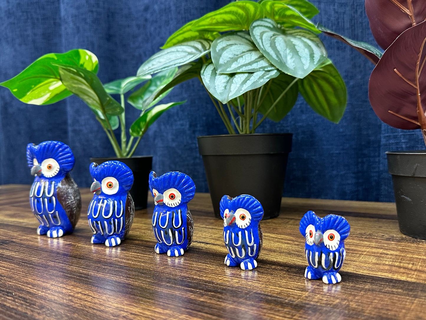 Guatemalan Hand Painted Clay Family Owl Set