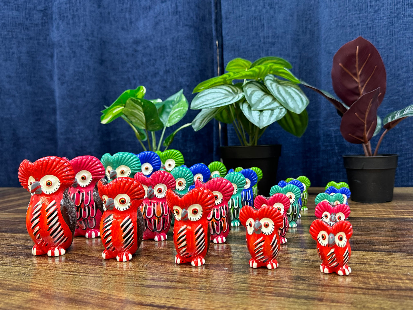 Guatemalan Hand Painted Clay Family Owl Set