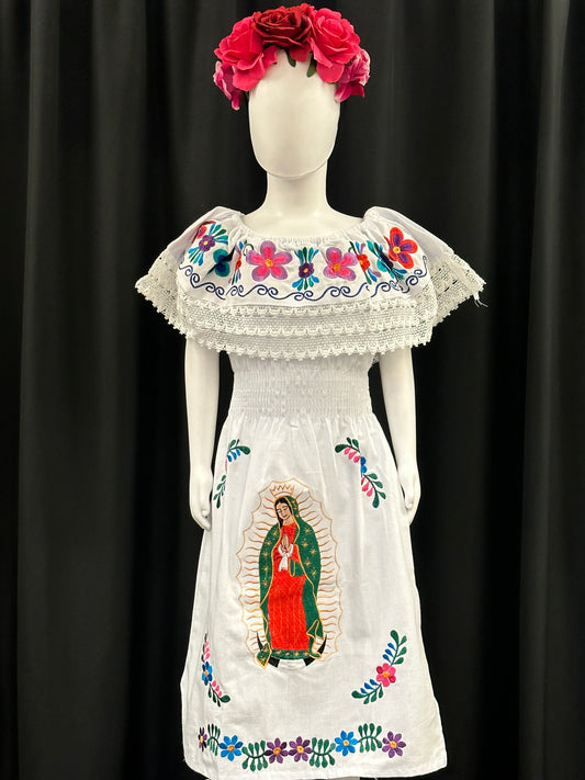 Girl's Mexican Virgen de Guadalupe Embroidered Dress