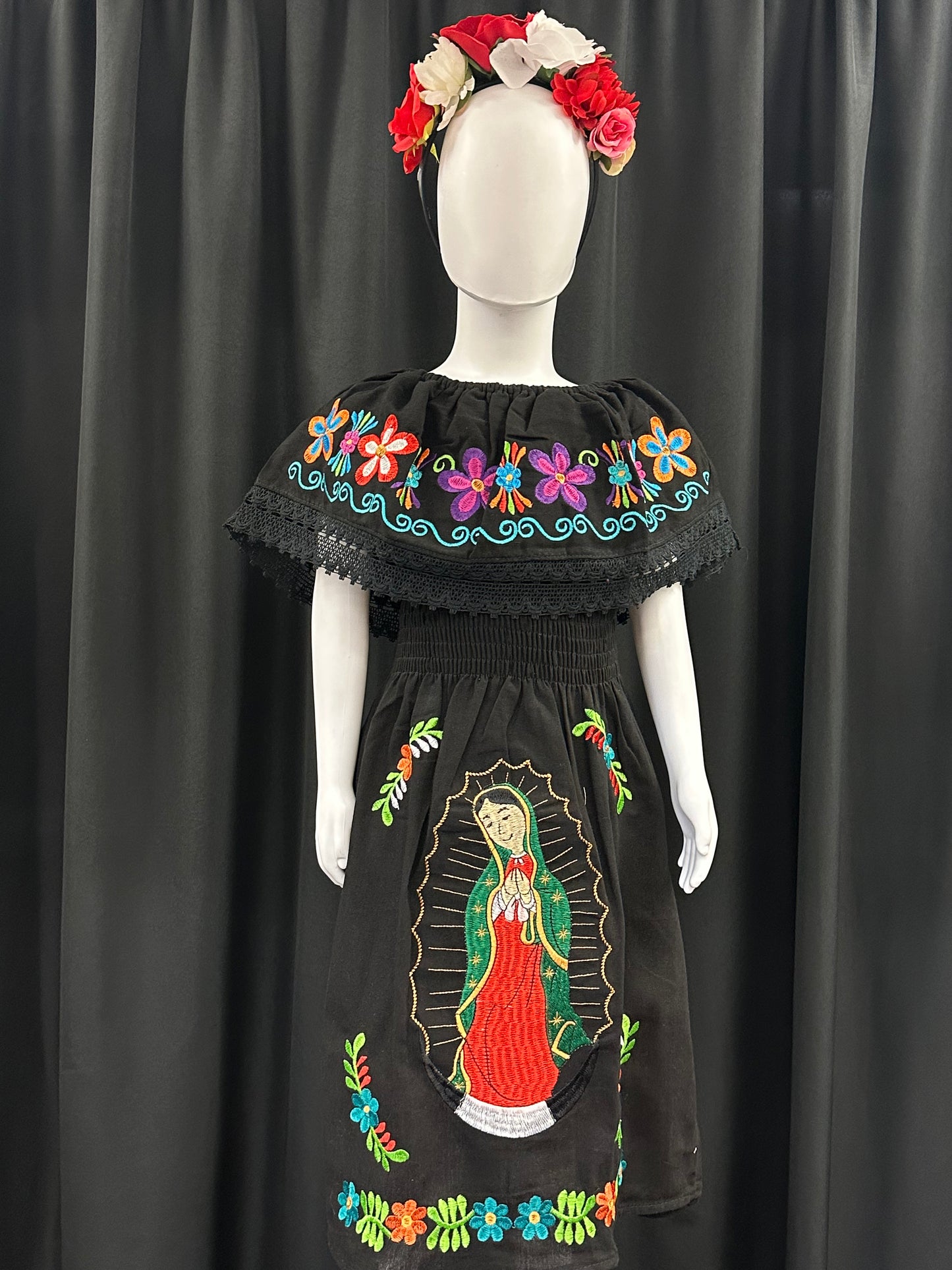 Girl's Mexican Virgen de Gudalupe Embroidered Dress