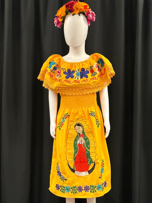 Girl's Mexican Virgen de Guadalupe Embroidered Dress