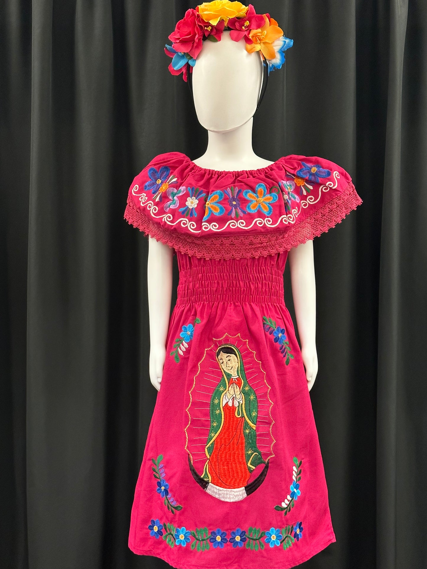 Girl's Mexican Virgen de Guadalupe Embroidered Dress