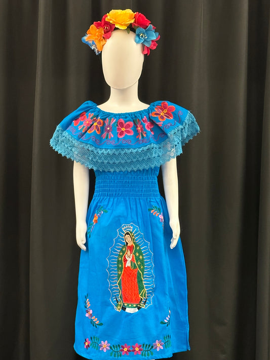 Girl's Mexican Virgen de Guadalupe Embroidered Dress