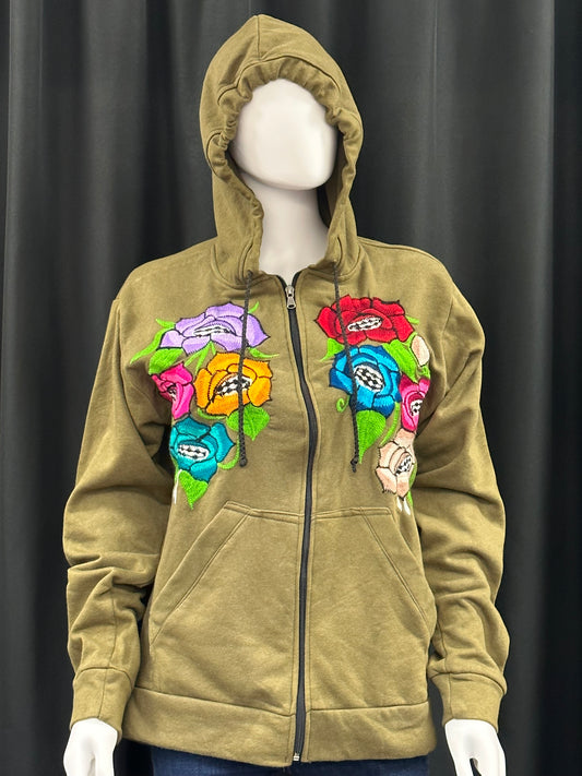 Women's Mexican Floral Embroidered Hooded Jacket