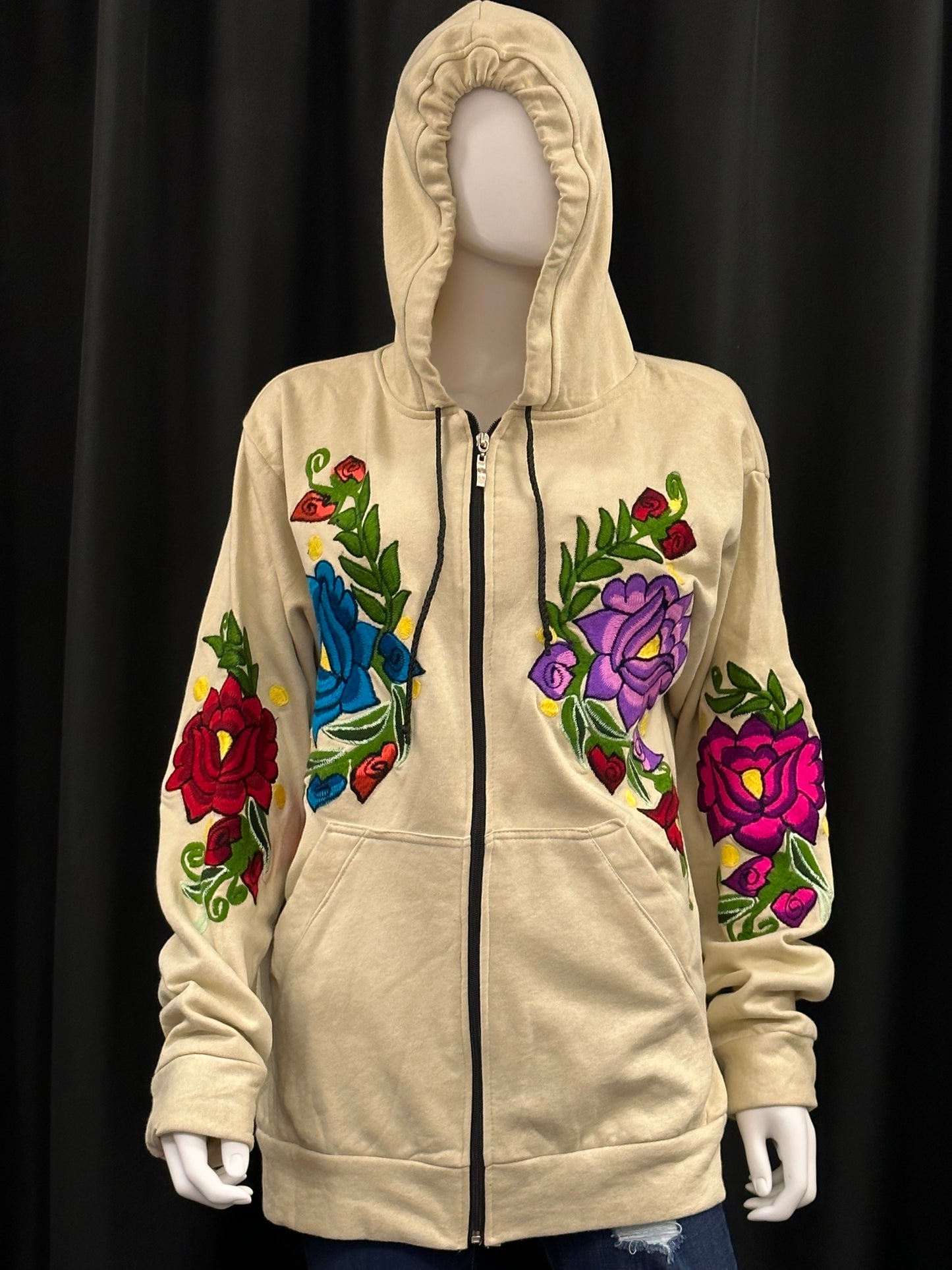 Women's Mexican Floral Embroidered Hooded Jacket