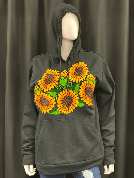 Women's Mexican Sunflower Embroidered Hooded Sweatshirt