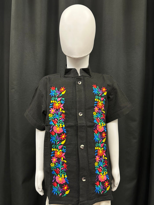 Boy's Mexican Embroidered Floral Guayabera