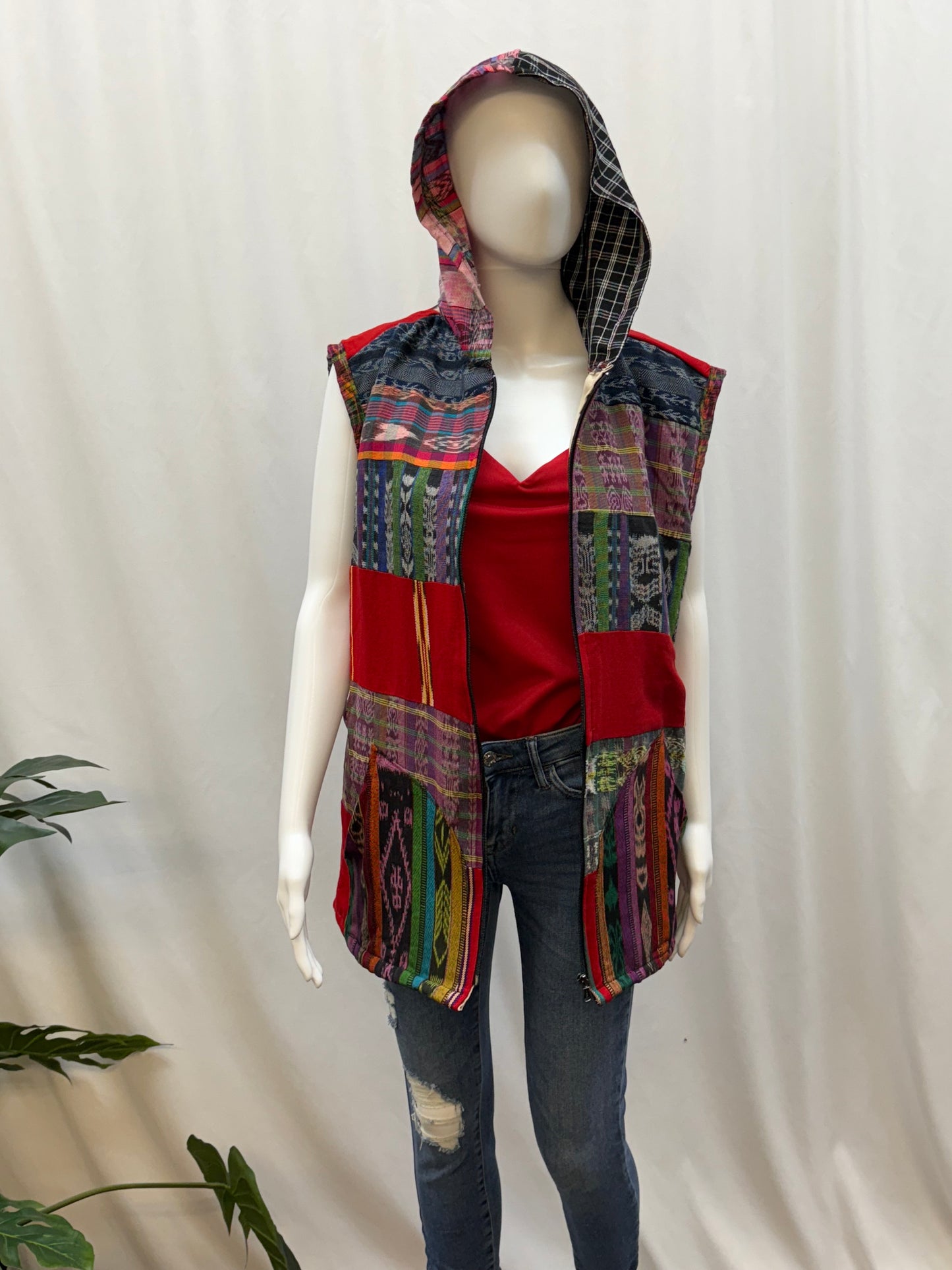 Women's Hand Woven Hoodie Patchwork Guatemalan Vest