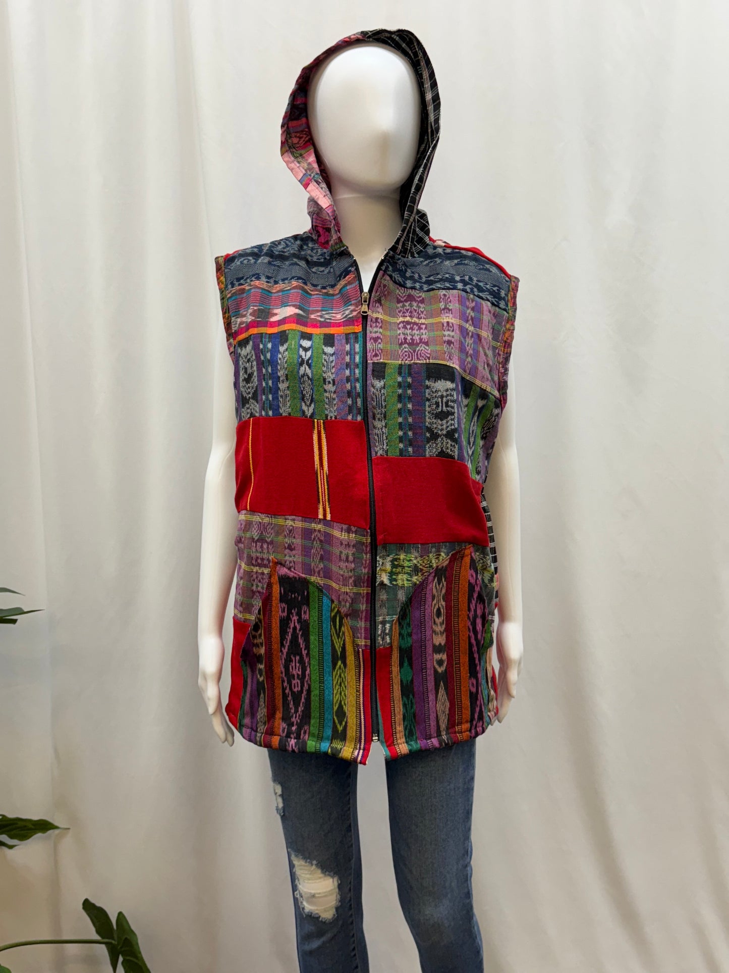 Women's Hand Woven Hoodie Patchwork Guatemalan Vest