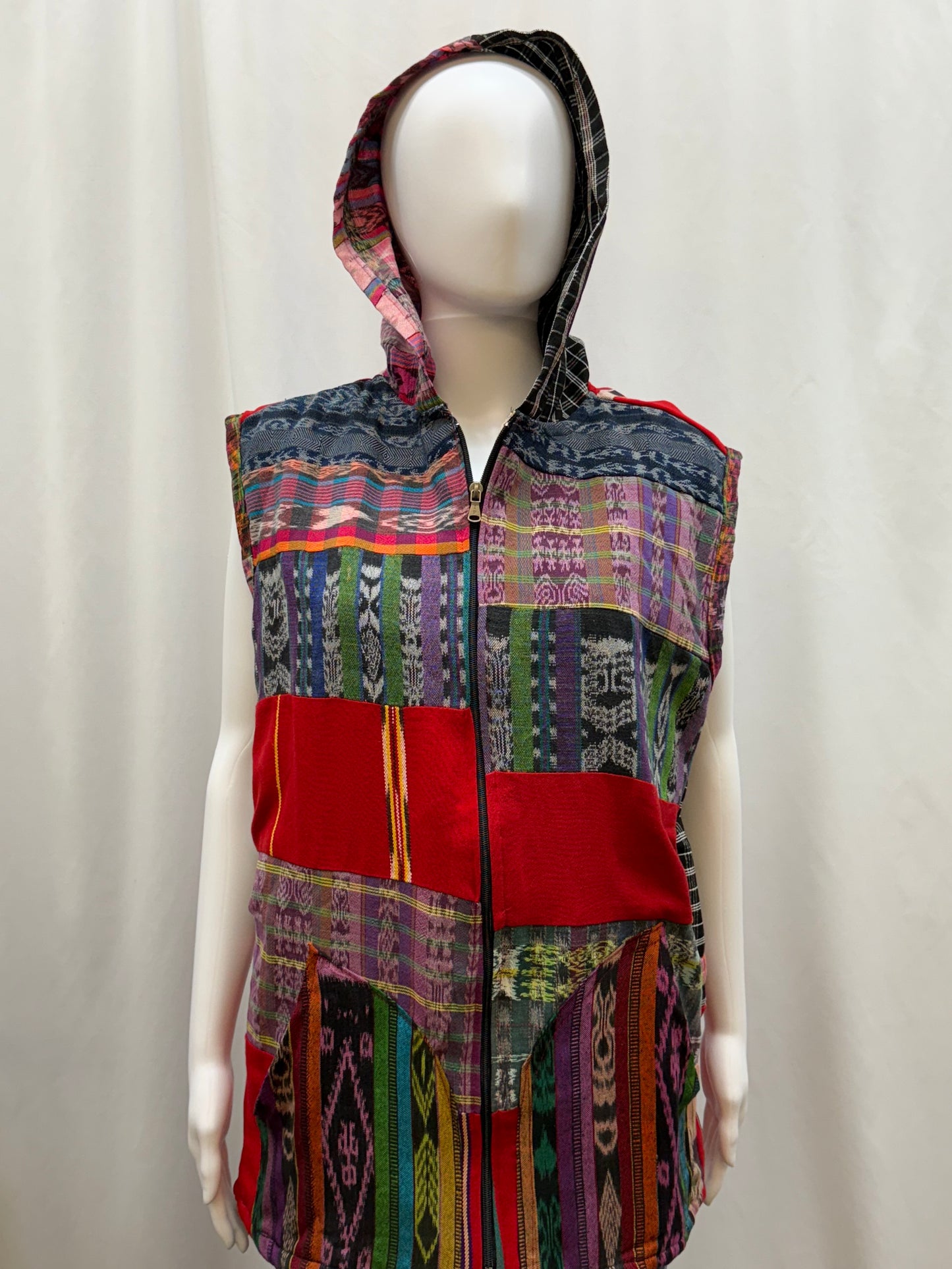 Women's Hand Woven Hoodie Patchwork Guatemalan Vest