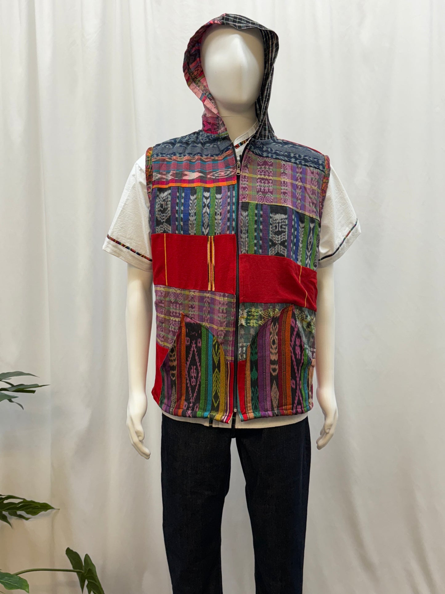 Men's Hand Woven Hoodie Patchwork Guatemalan Vest