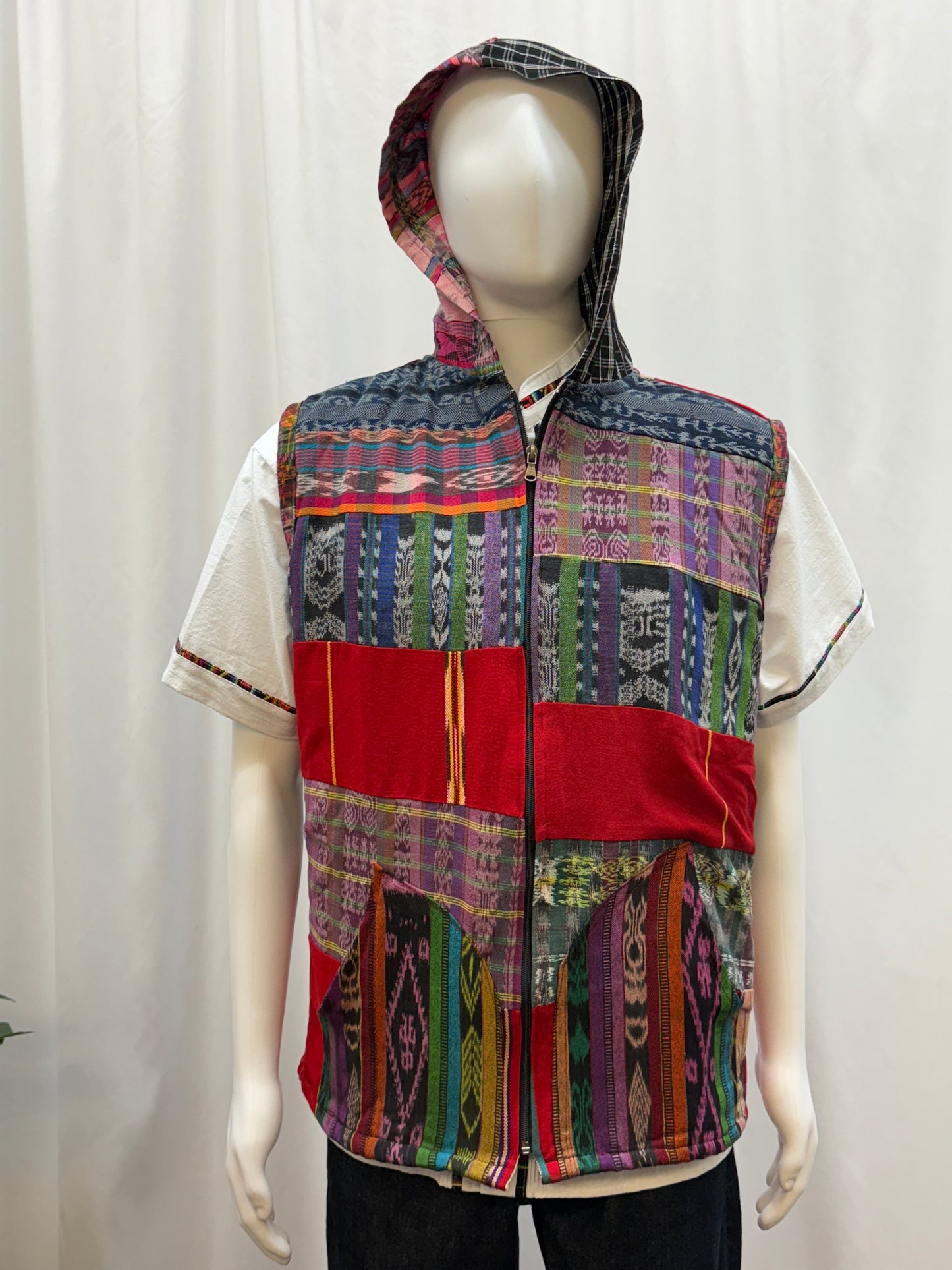 Men's Hand Woven Hoodie Patchwork Guatemalan Vest