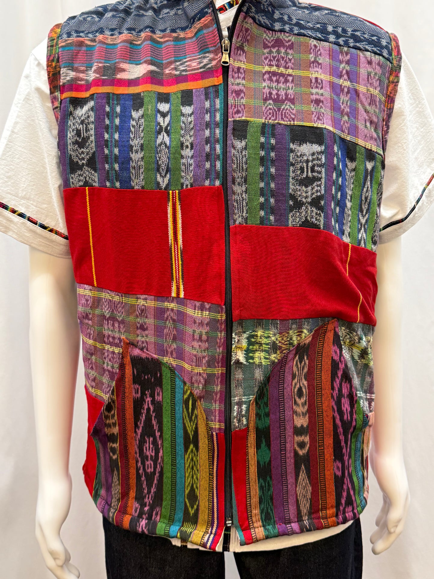 Men's Hand Woven Hoodie Patchwork Guatemalan Vest