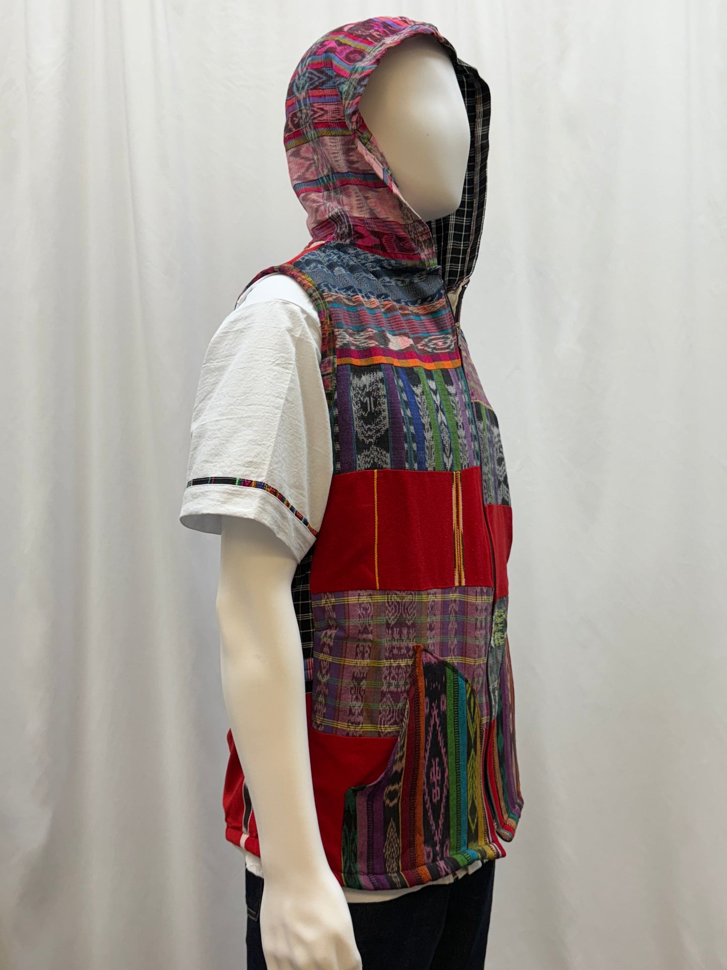 Men's Hand Woven Hoodie Patchwork Guatemalan Vest