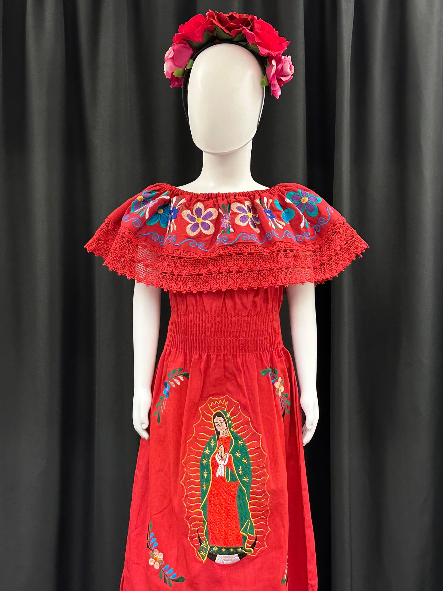 Girl's Mexican Embroidered Virgen de Guadalupe Dress