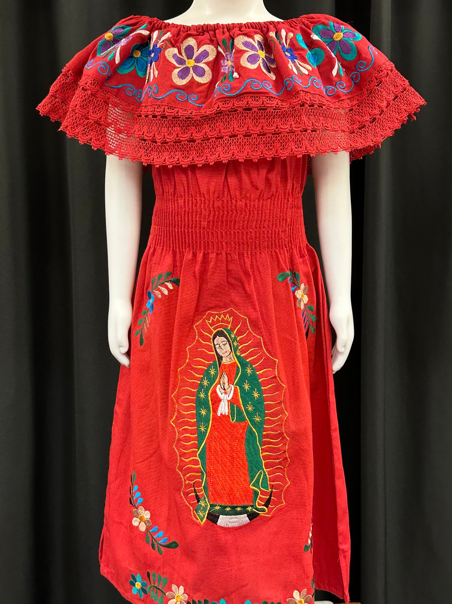 Girl's Mexican Embroidered Virgen de Guadalupe Dress