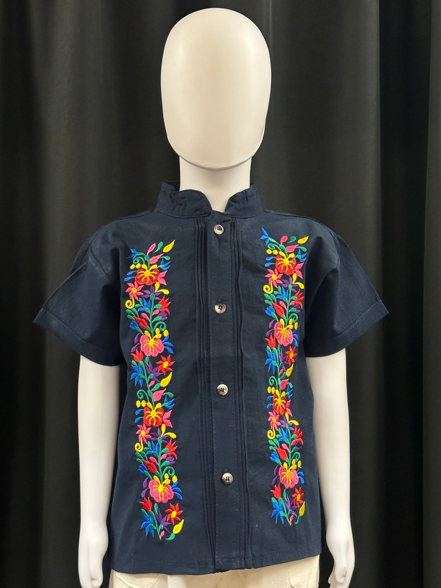 Boy's Mexican Embroidered Floral Guayabera