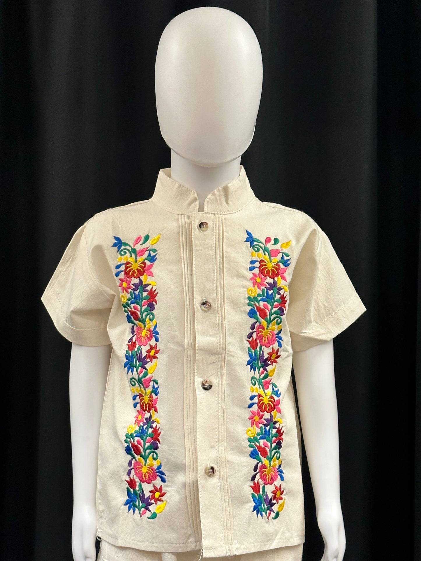 Boy's Mexican Embroidered Floral Guayabera