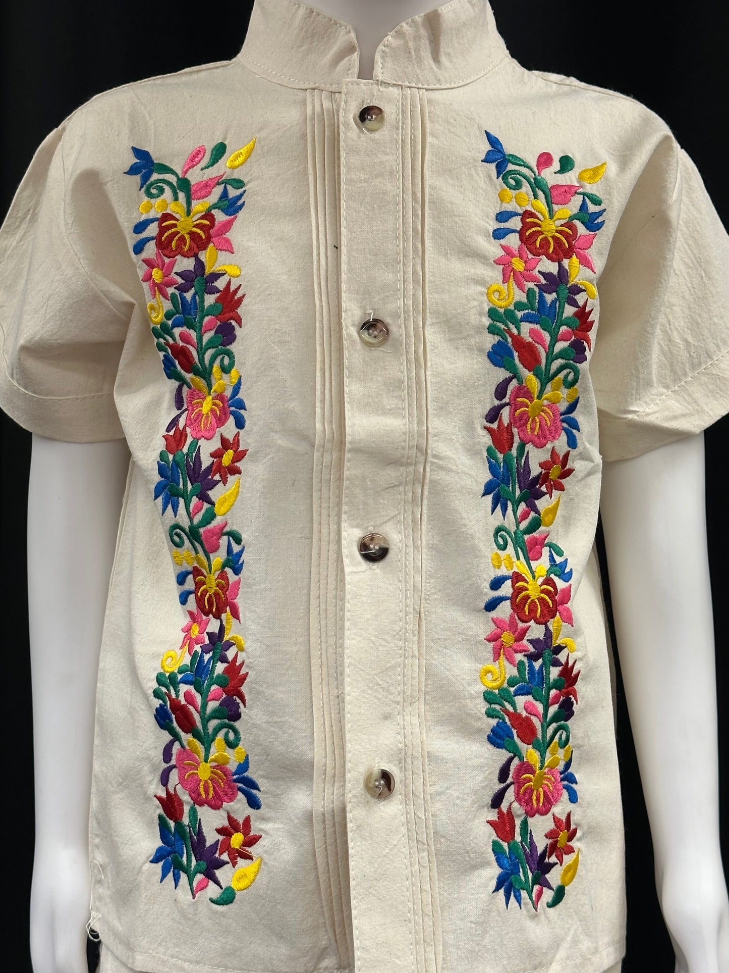 Boy's Mexican Embroidered Floral Guayabera