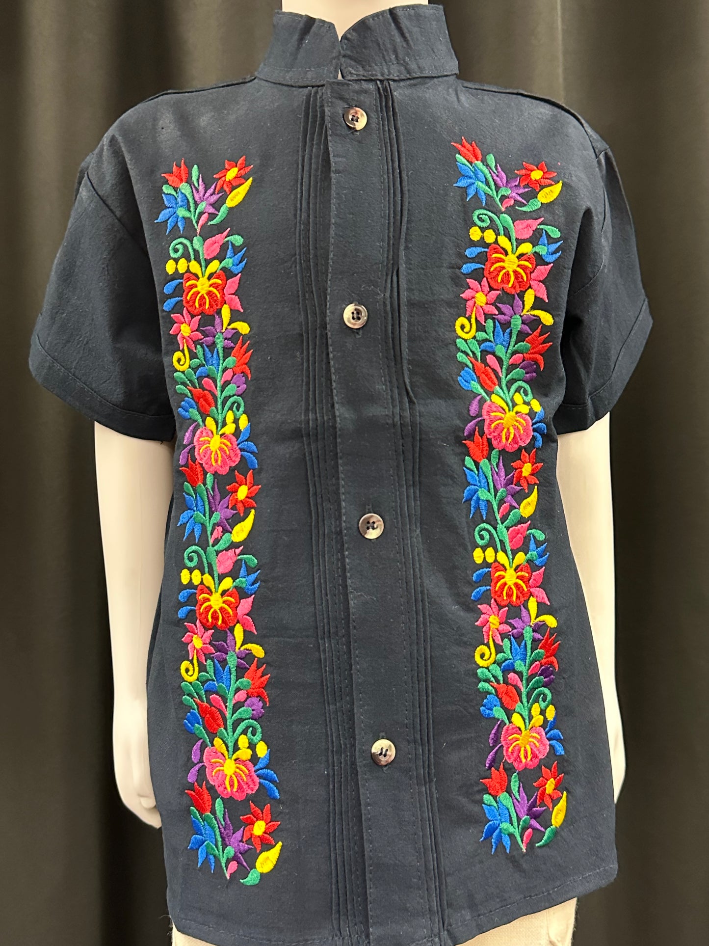 Boy's Mexican Embroidered Floral Guayabera