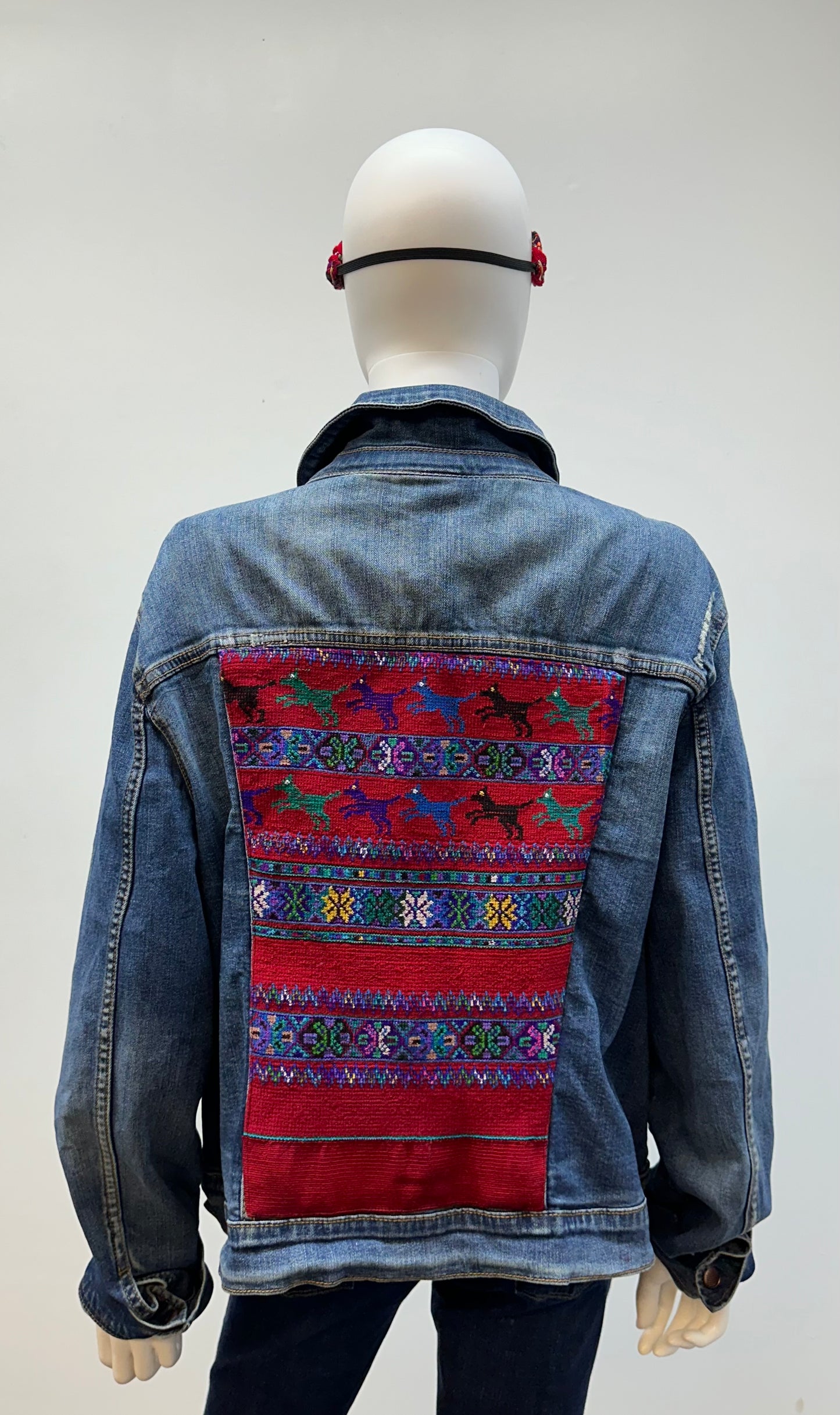 Women's Guatemalan Jean Jacket with Huipil Patchwork