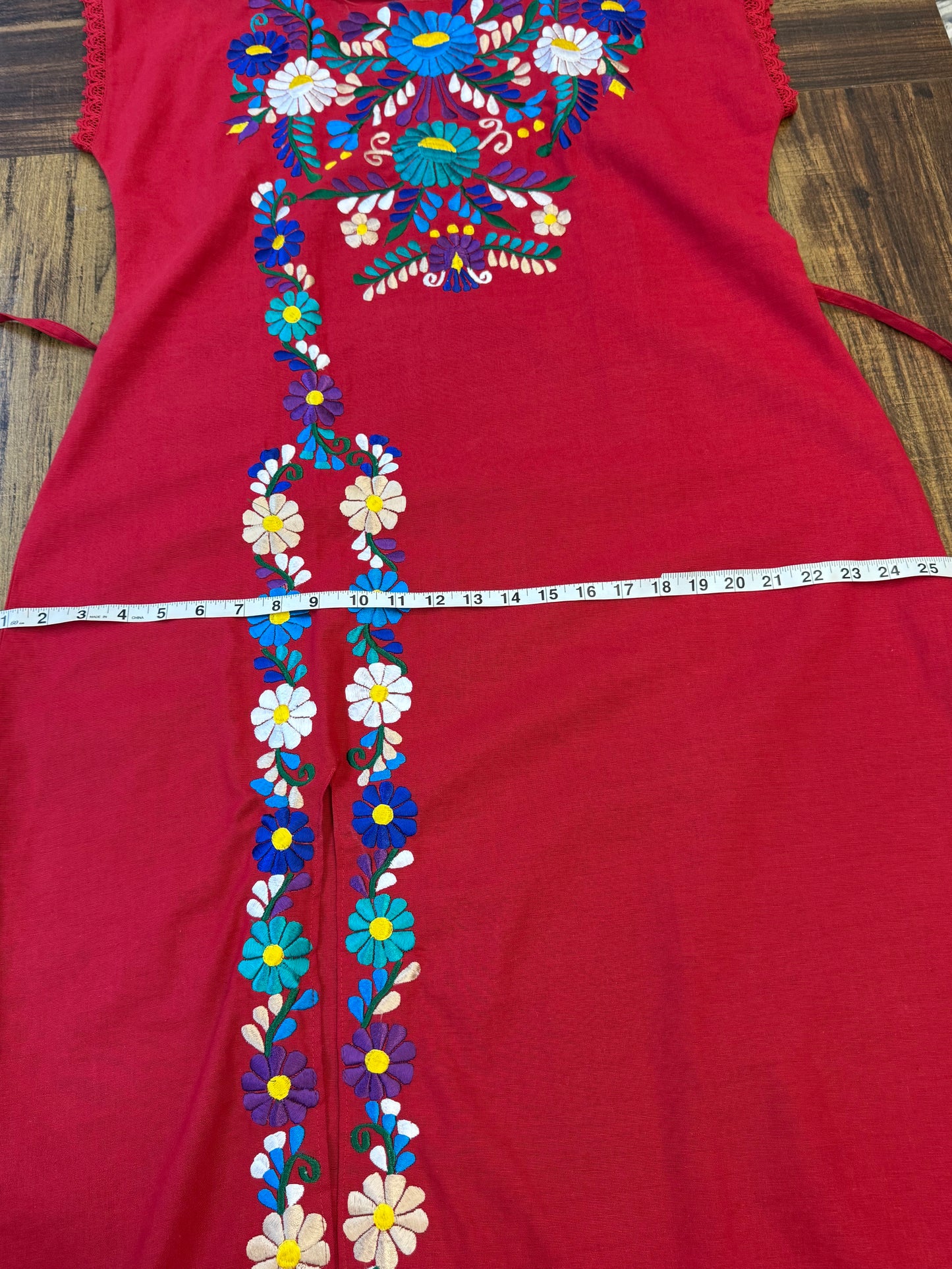 Women's Mexican Embroidered Floral Dress with Slit