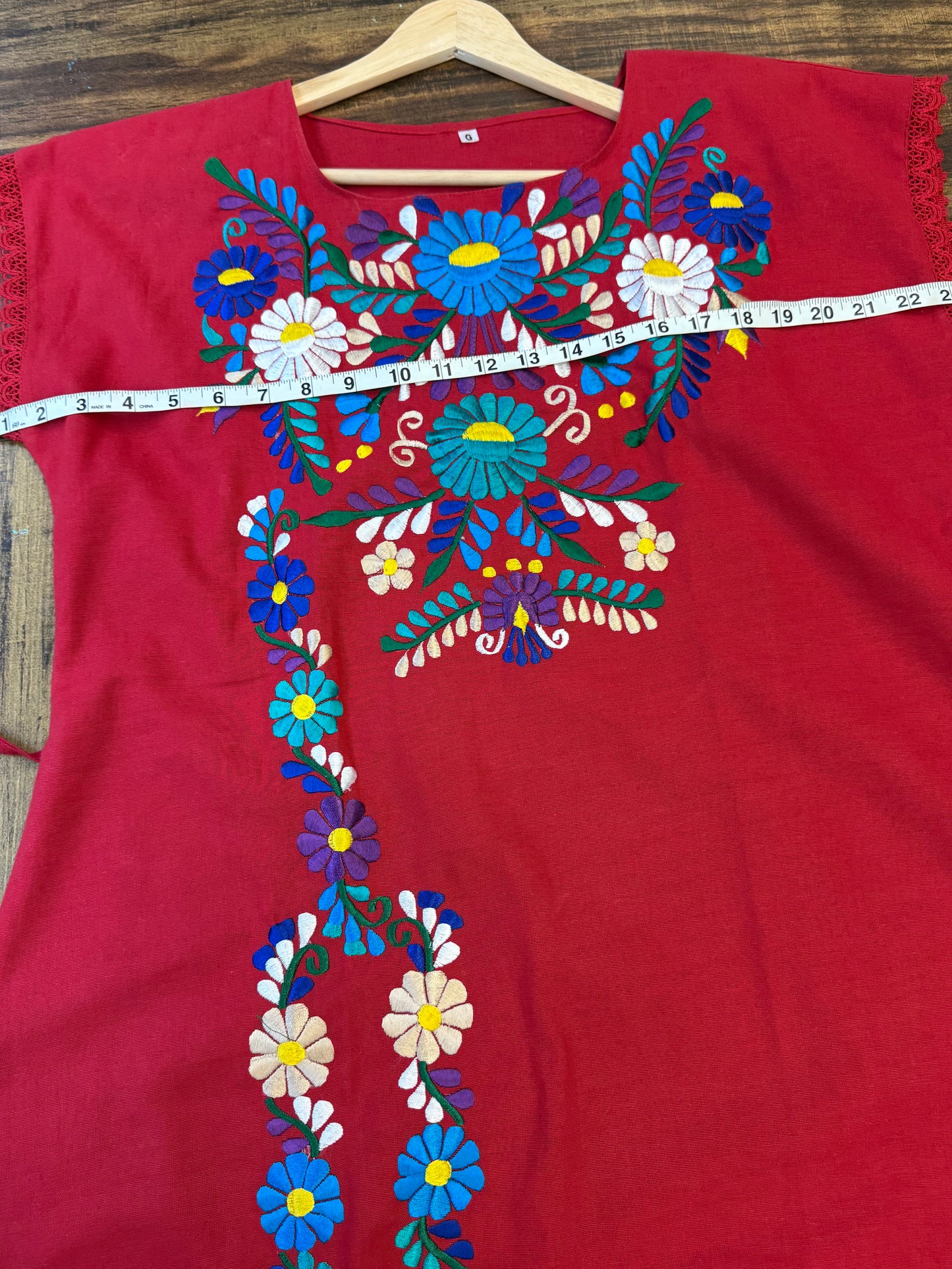 Women's Mexican Embroidered Floral Dress with Slit