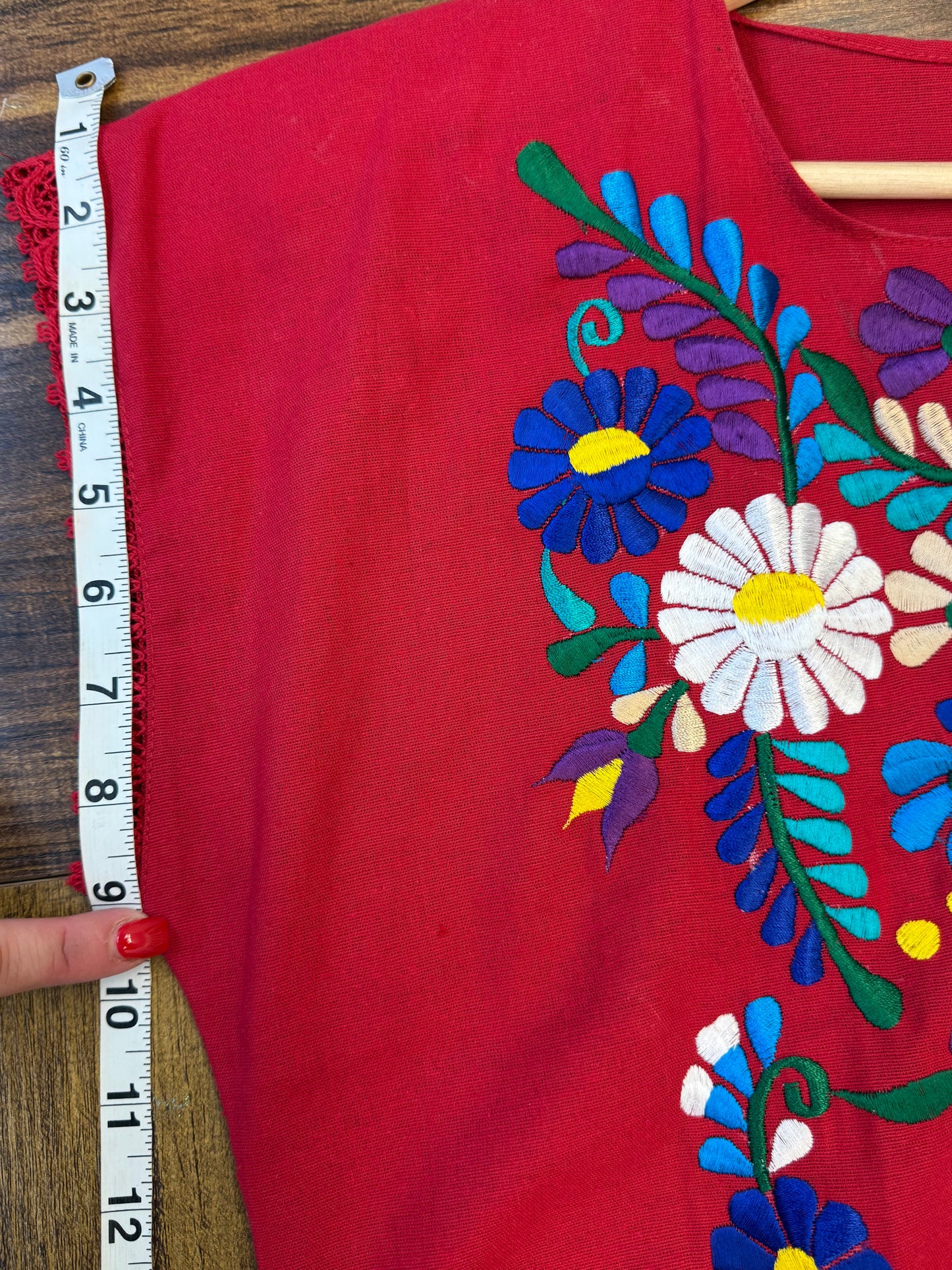 Women's Mexican Embroidered Floral Dress with Slit