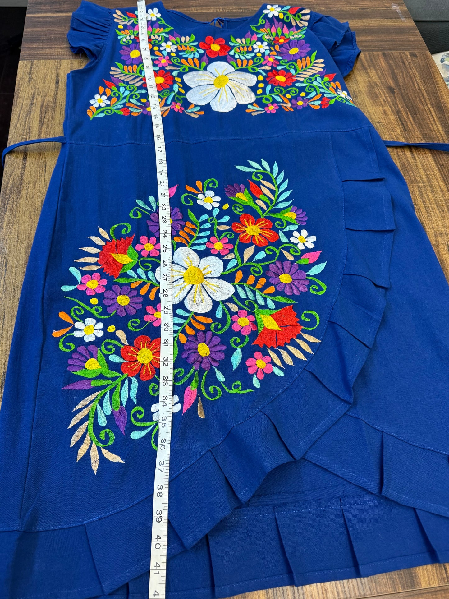 Women's Mexican Embroidered Floral Dress with Slit